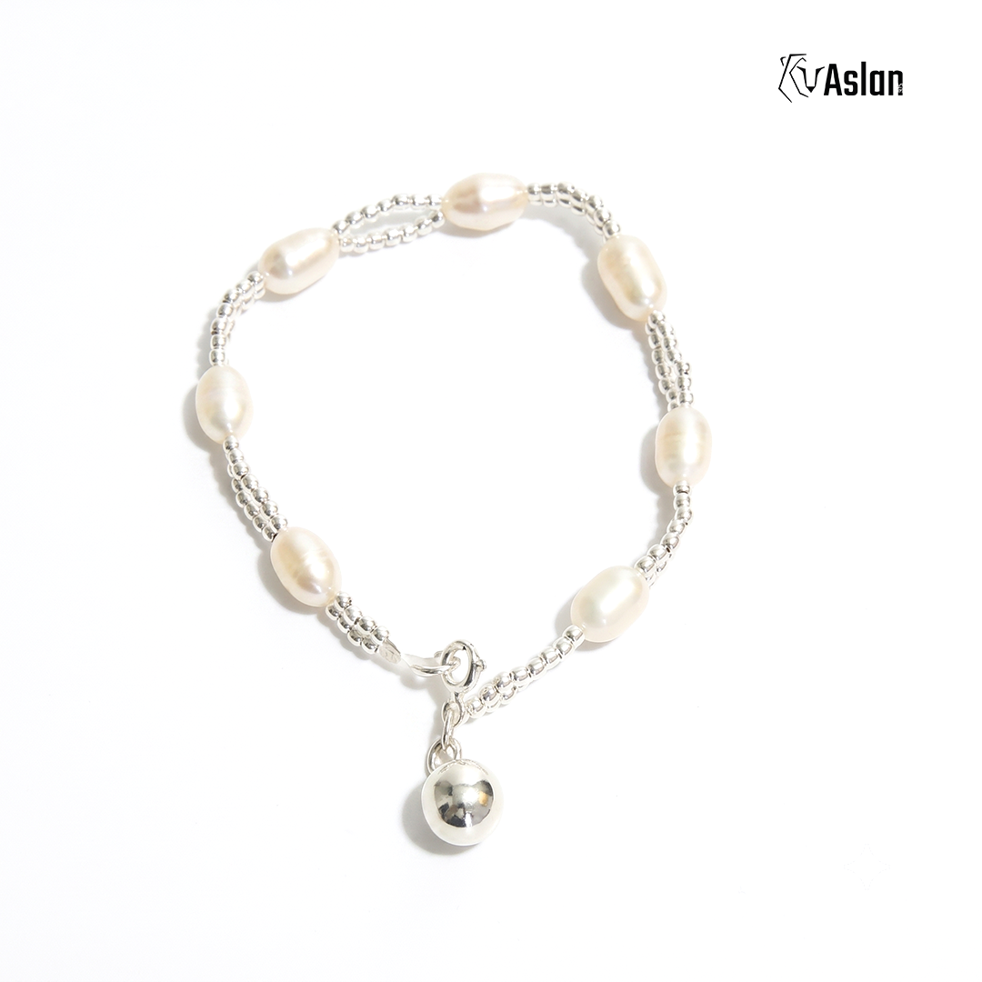 Pulsera perla doble plata