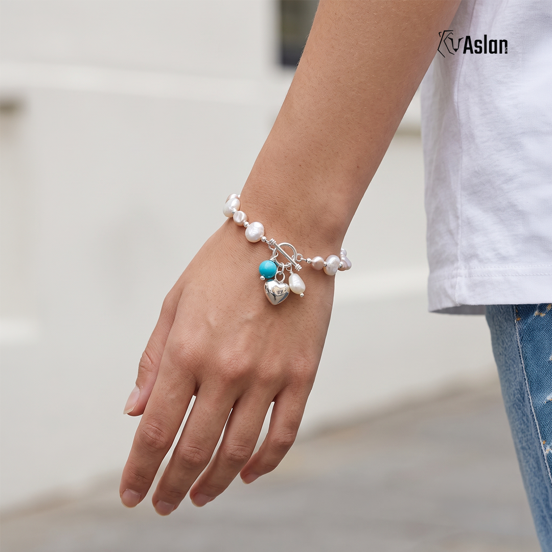 Pulsera perla y turquesa