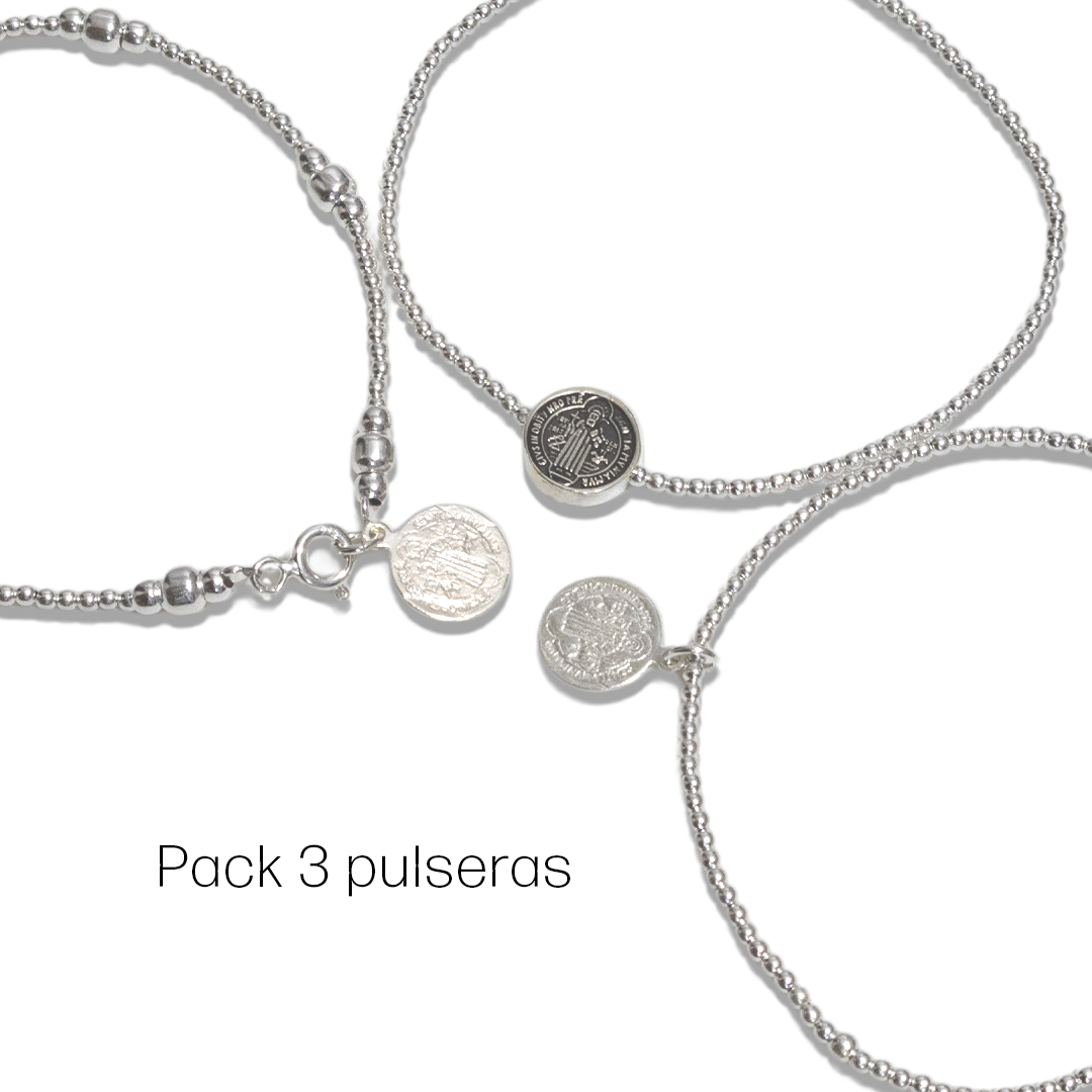 Pack 3 Pulseras San Benito en plata .925