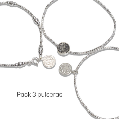 Pack 3 Pulseras San Benito en plata .925