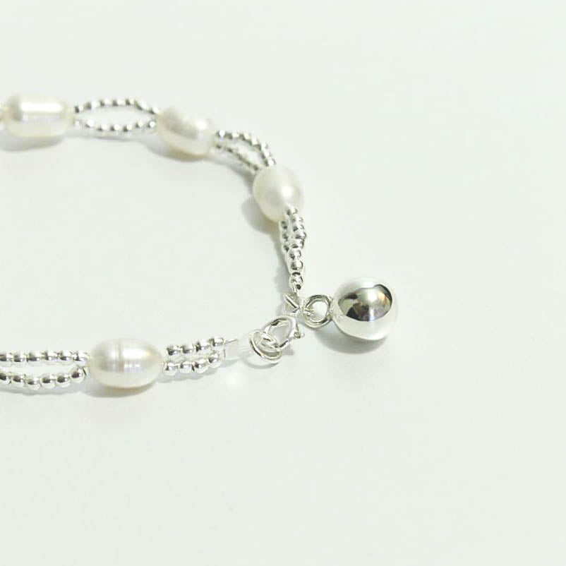 Pulsera perla doble plata