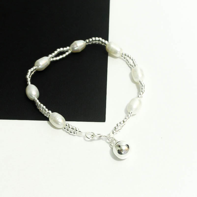 Pulsera perla doble plata